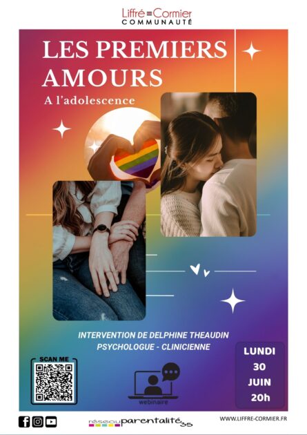 affiche webinaire "les permiers amours à l'adolescence : comprendre et accompagner"